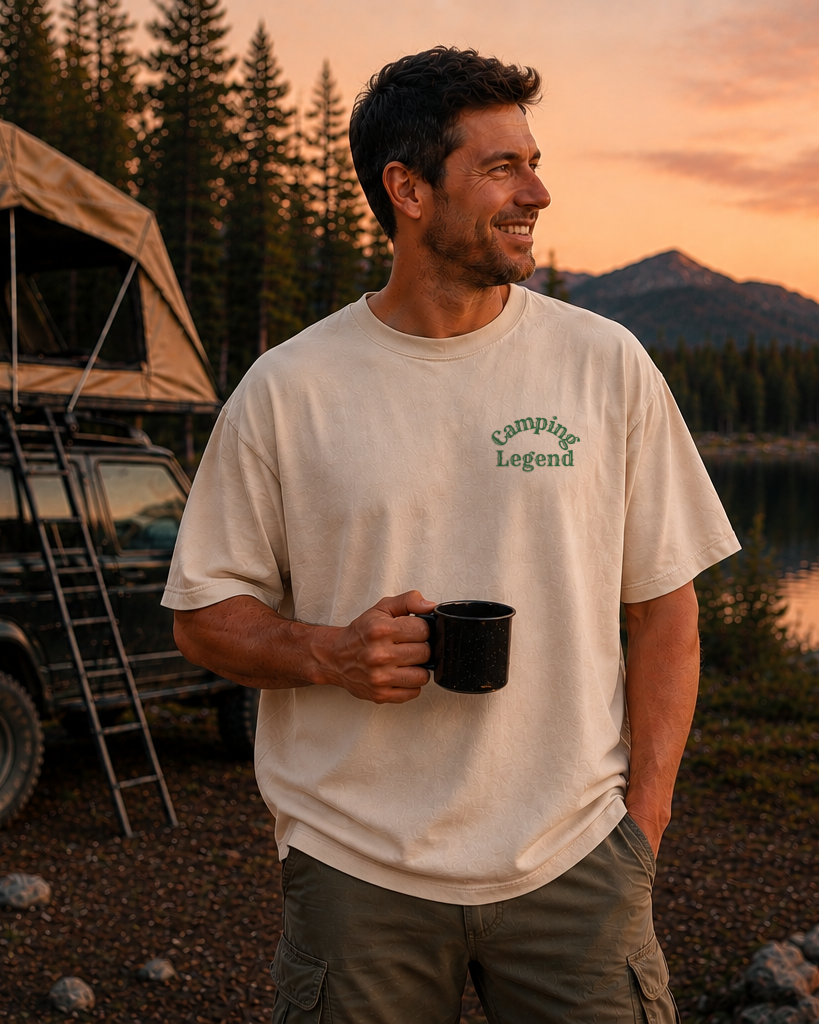 Under The Stars Camper – Unisex Oversize T-Shirt Natural Raw – Vorderansicht