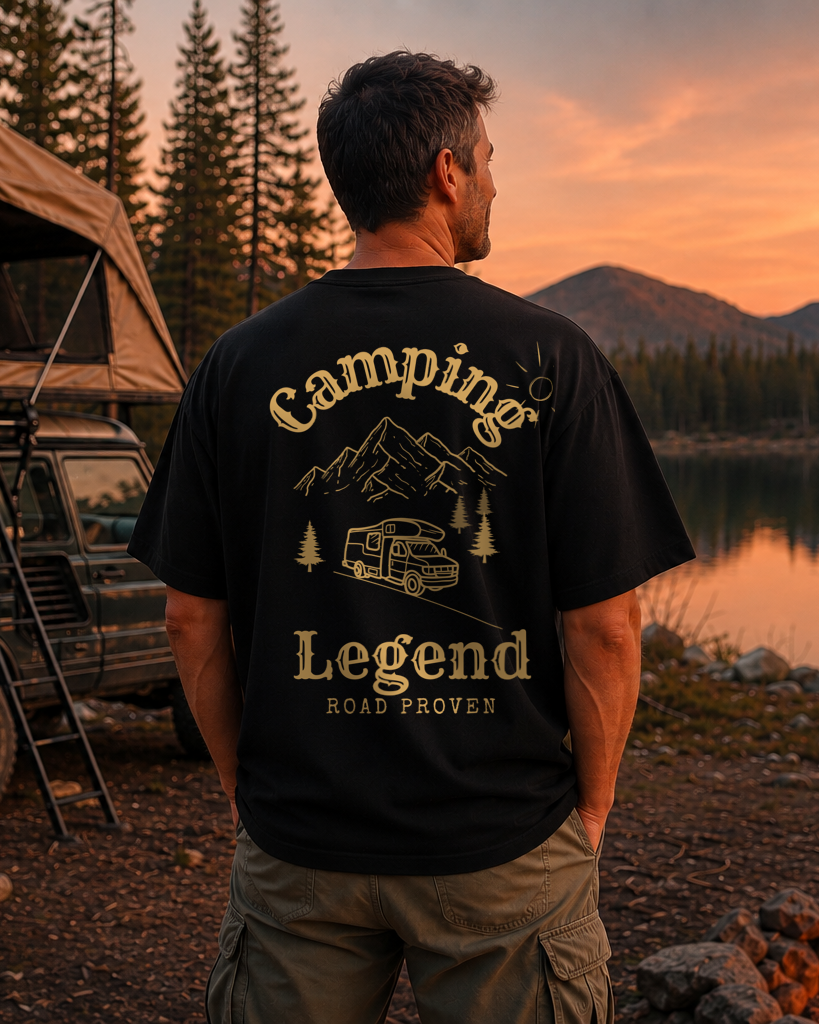 Road Proven Camper – Unisex Oversize T-Shirt Black – Rückenmotiv