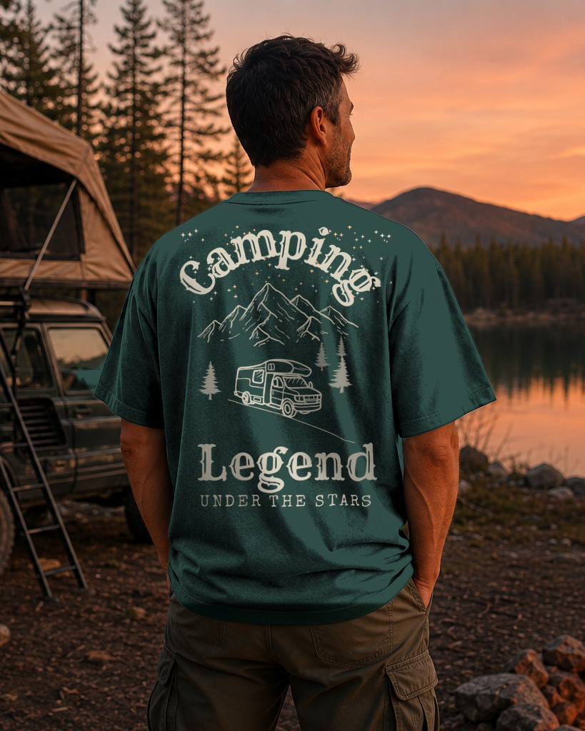 Under The Stars Camper – Unisex Oversize T-Shirt Glazed Green – Rückenmotiv