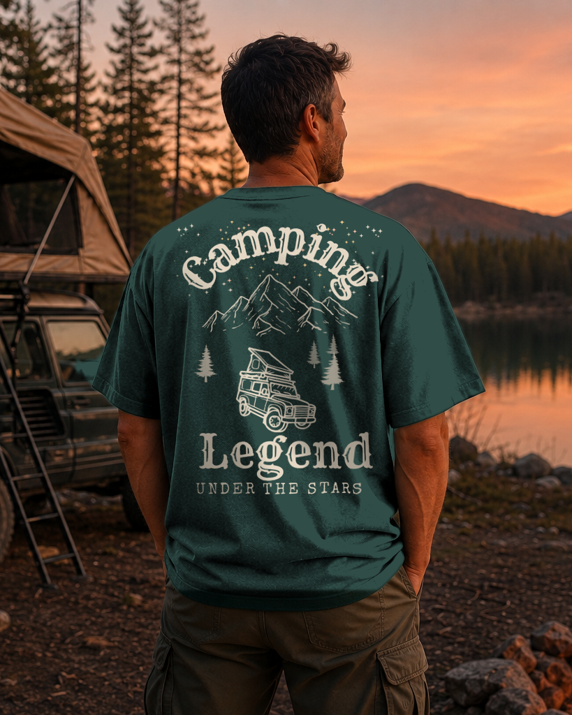 Under The Stars Offroader – Unisex Oversize T-Shirt Glazed Green – Rückenmotiv