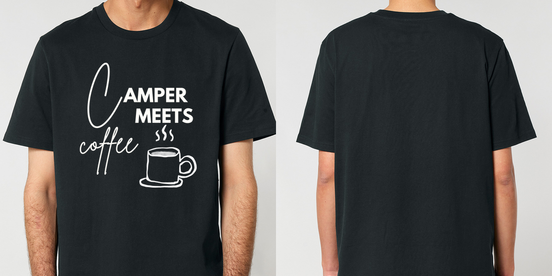 Camper Meets Coffee – Unisex T-Shirt Camping Vibes – Frontansicht