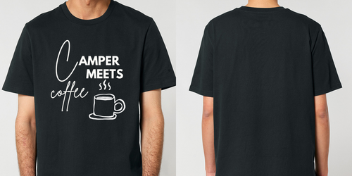 Camper Meets Coffee – Unisex T-Shirt Camping Vibes – Frontansicht