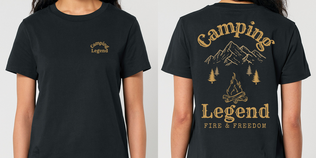 Fire & Freedom – Damen T-Shirt Camping Legend – Frontansicht