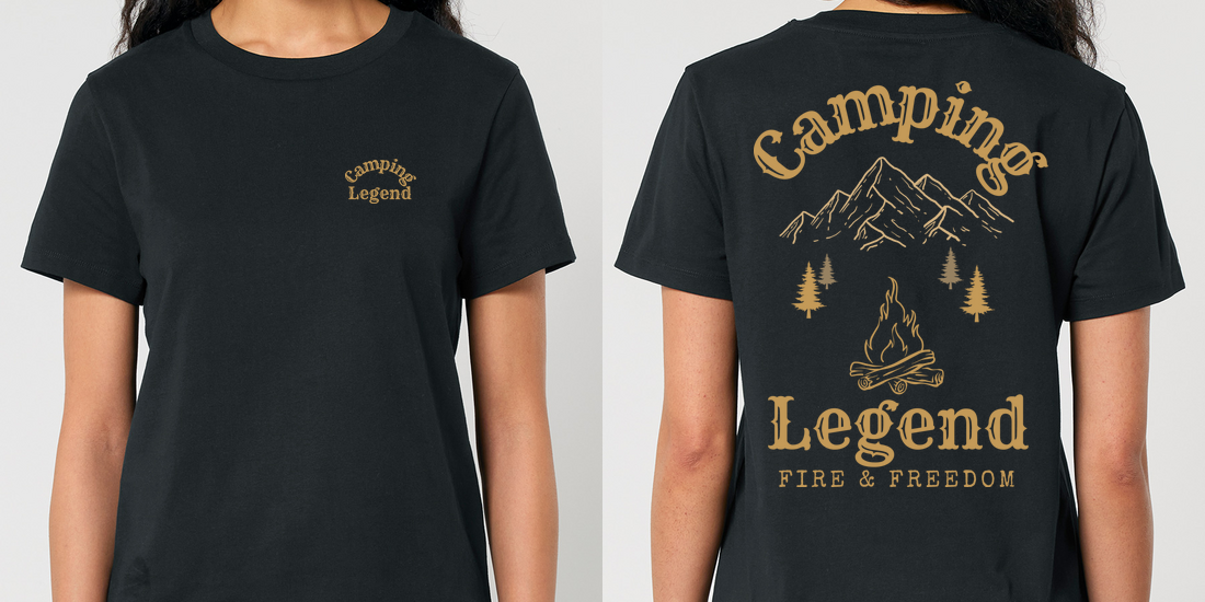 Fire & Freedom – Damen T-Shirt Camping Legend – Frontansicht