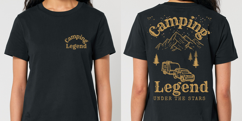Under The Stars Trailer – Damen T-Shirt Camping Legend – Frontansicht