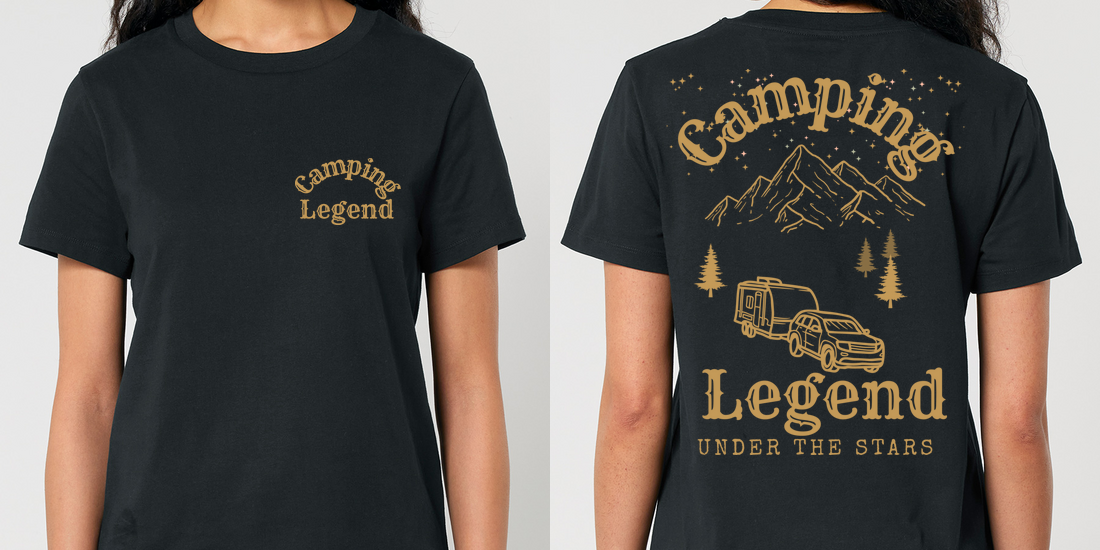 Under The Stars Trailer – Damen T-Shirt Camping Legend – Frontansicht