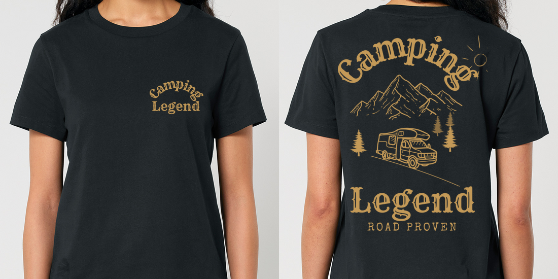 Road Proven Camper – Damen T-Shirt Camping Legend – Frontansicht