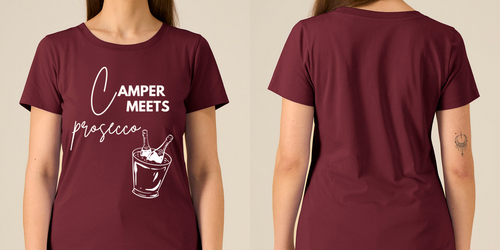 Camper Meets Prosecco – Damen Tailliertes T-Shirt Camping Vibes – Ansicht 2