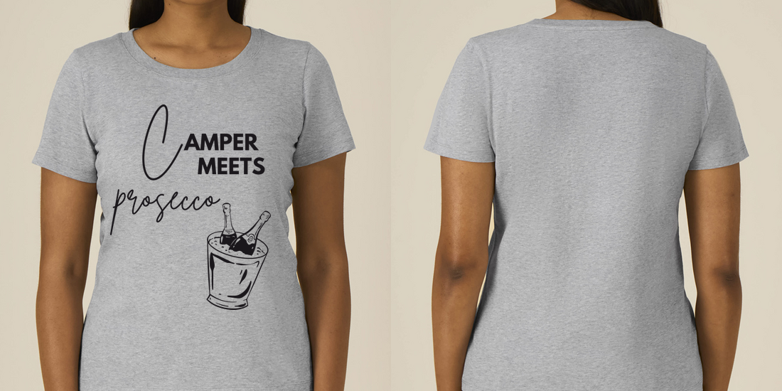 Camper Meets Prosecco – Damen Tailliertes T-Shirt Camping Vibes – Ansicht 4