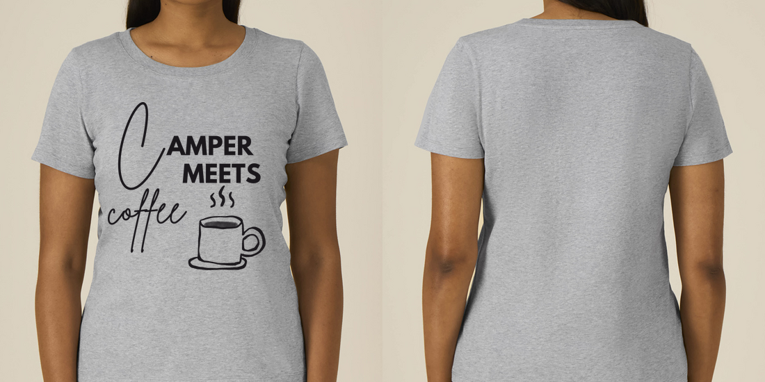 Camper Meets Coffee – Damen Tailliertes T-Shirt Camping Vibes – Ansicht 4