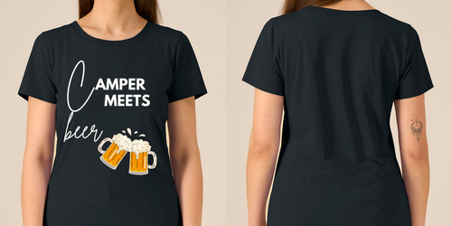 Camper Meets Beer – Damen Tailliertes T-Shirt Camping Vibes – Frontansicht