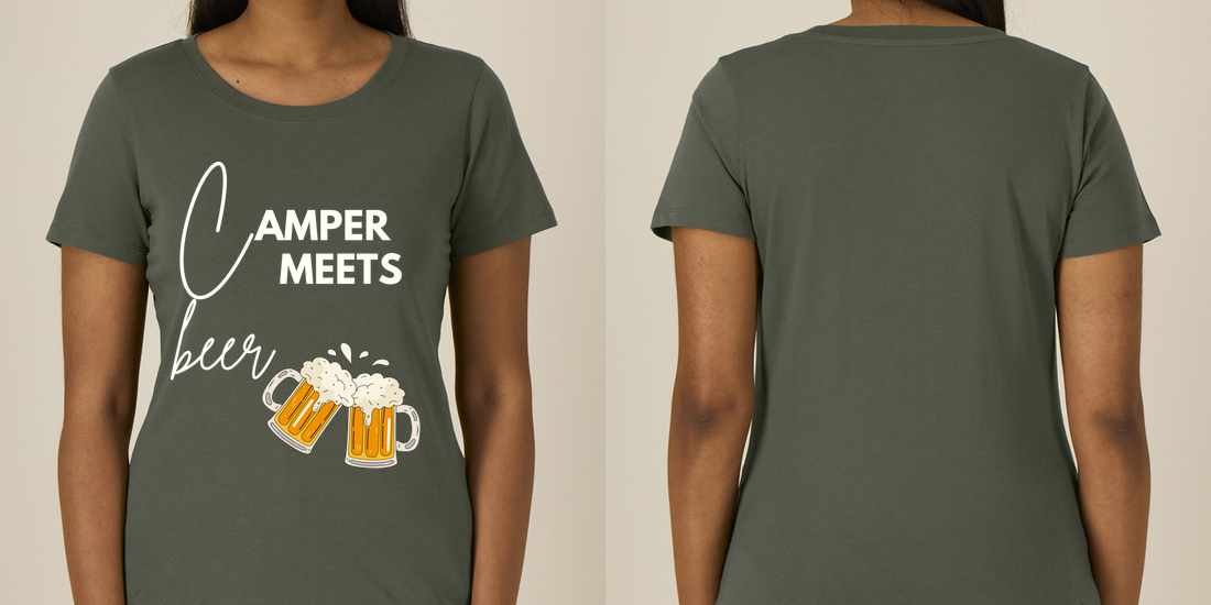 Camper Meets Beer – Damen Tailliertes T-Shirt Camping Vibes – Ansicht 3