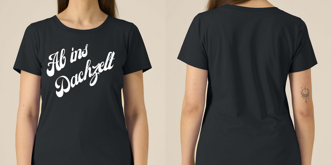 Ab ins Dachzelt – Damen Tailliertes T-Shirt Camping Vibes – Frontansicht