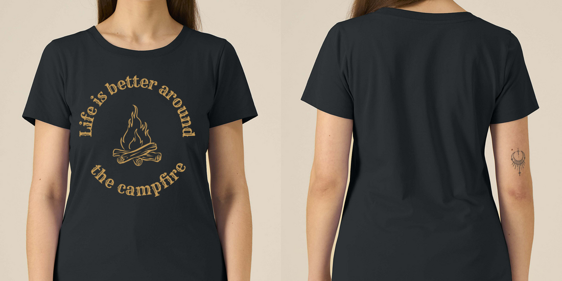 Life is Better Around the Campfire – Damen Tailliertes T-Shirt Camping Vibes – Frontansicht