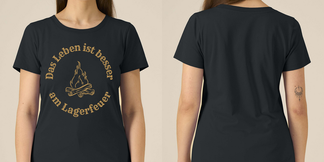 Das Leben ist besser am Lagerfeuer – Damen Tailliertes T-Shirt Camping Vibes – Frontansicht