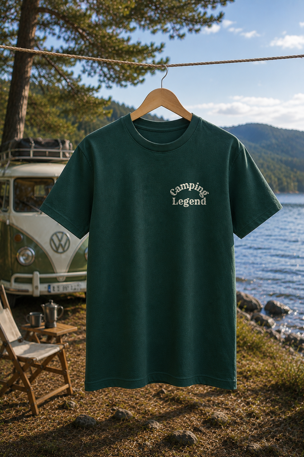Under The Stars Camper – Unisex T-Shirt Classic Glazed Green – Flat Vorderansicht