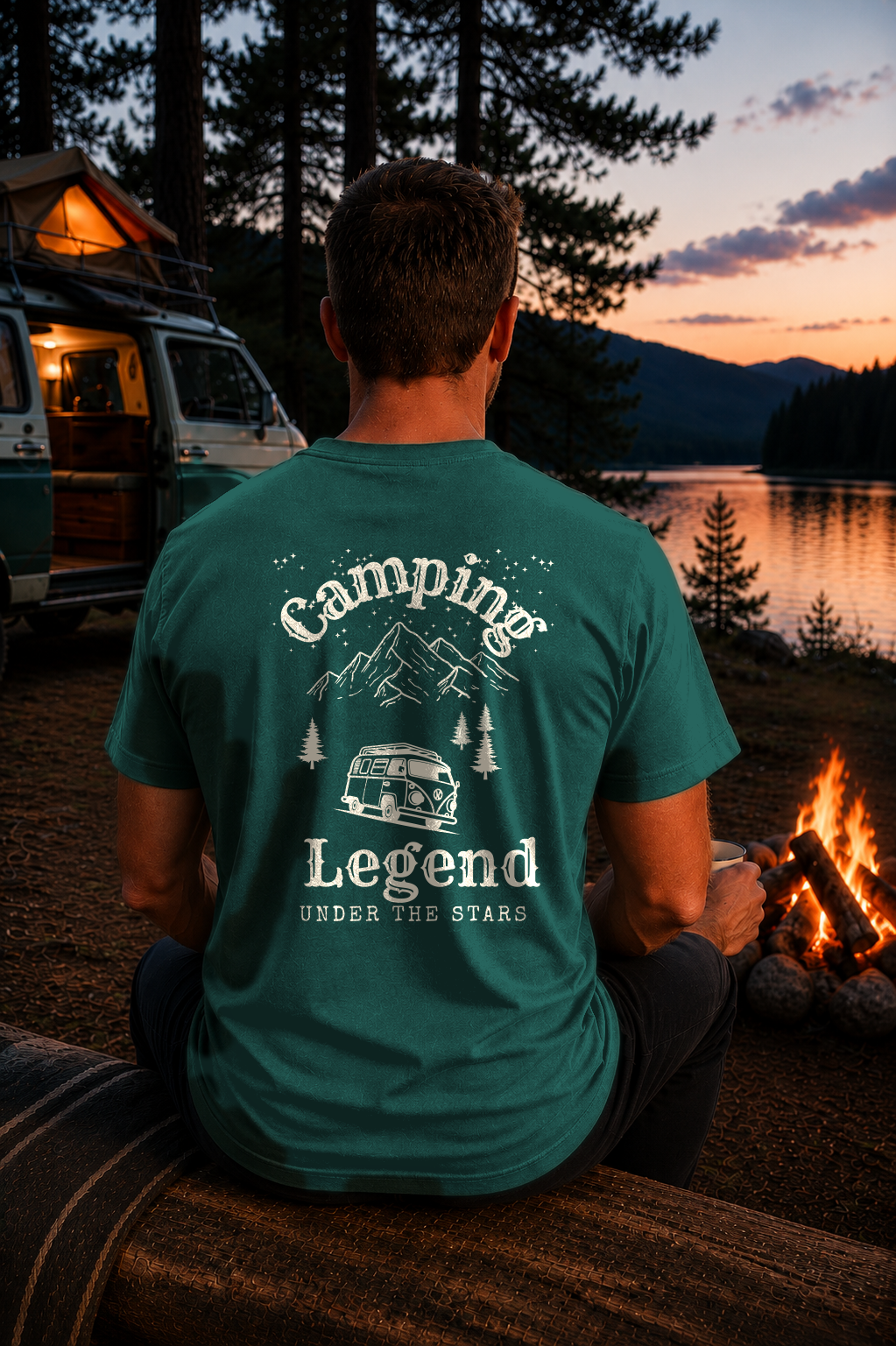Under The Stars Van – Unisex T-Shirt Classic Glazed Green – Modell Rückansicht getragen