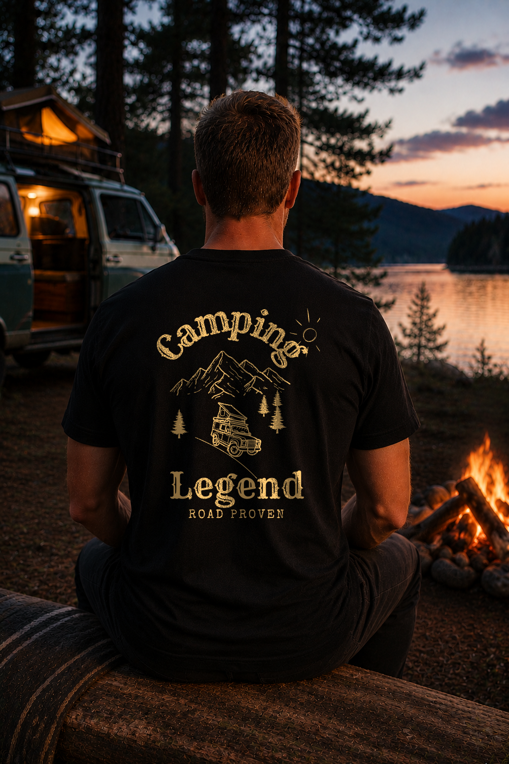 Road Proven Offroader – Unisex T-Shirt Classic Black – Modell Rückansicht getragen
