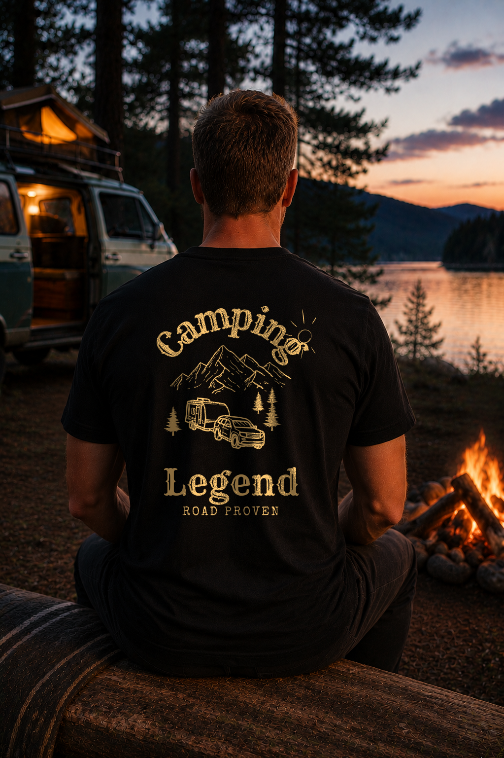 Road Proven Trailer – Unisex T-Shirt Classic Black – Modell Rückansicht getragen