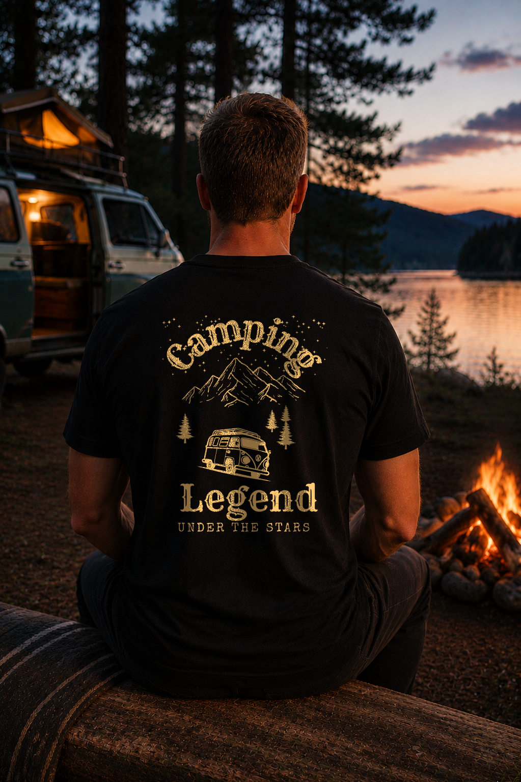 Under The Stars Van – Unisex T-Shirt Classic Black – Modell Rückansicht getragen