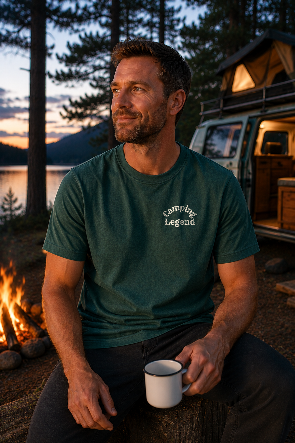 Road Proven Van – Unisex T-Shirt Classic Glazed Green – Modell Vorderansicht