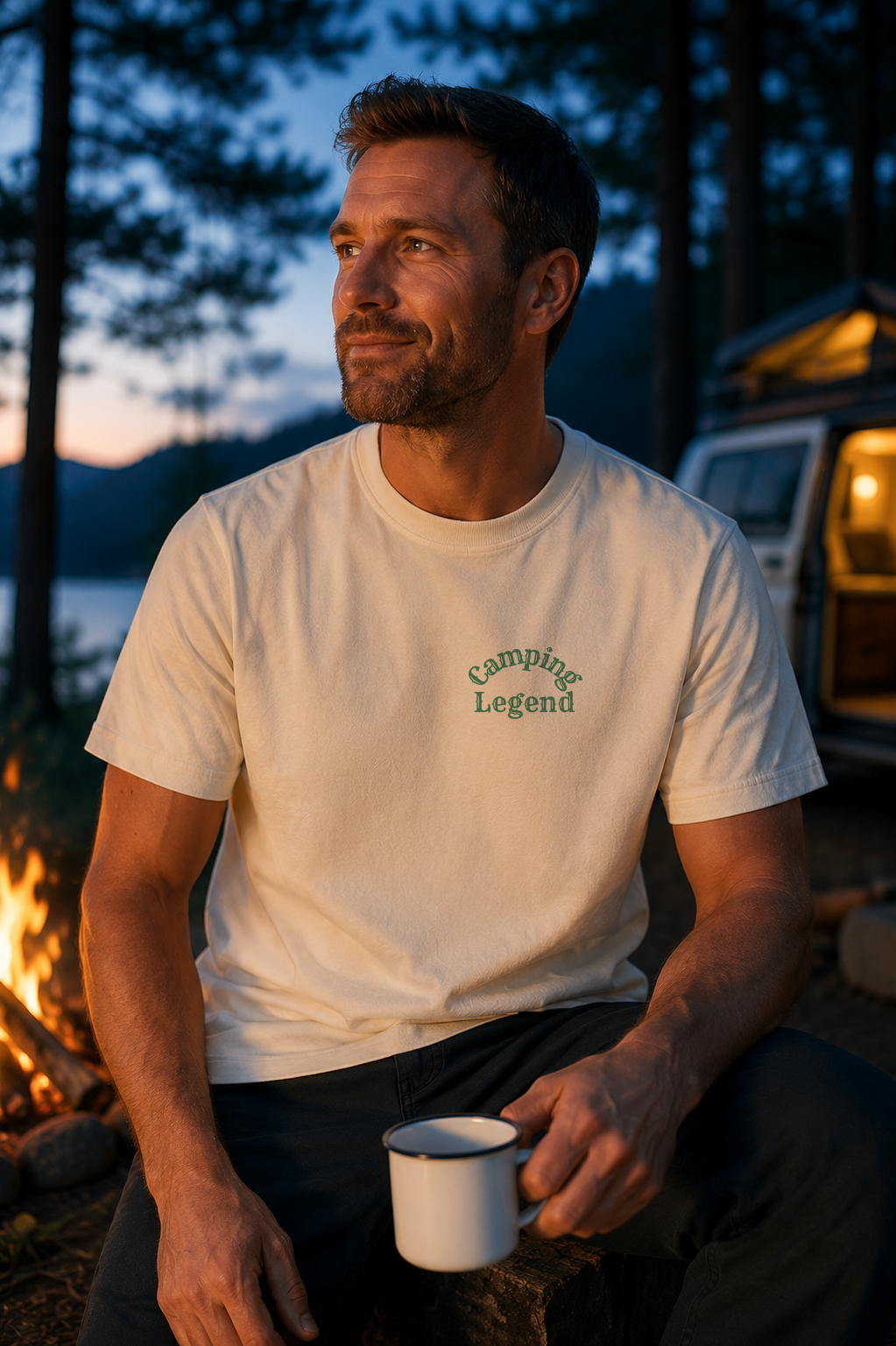 Under The Stars Van – Unisex T-Shirt Classic Natural Raw – Modell Vorderansicht