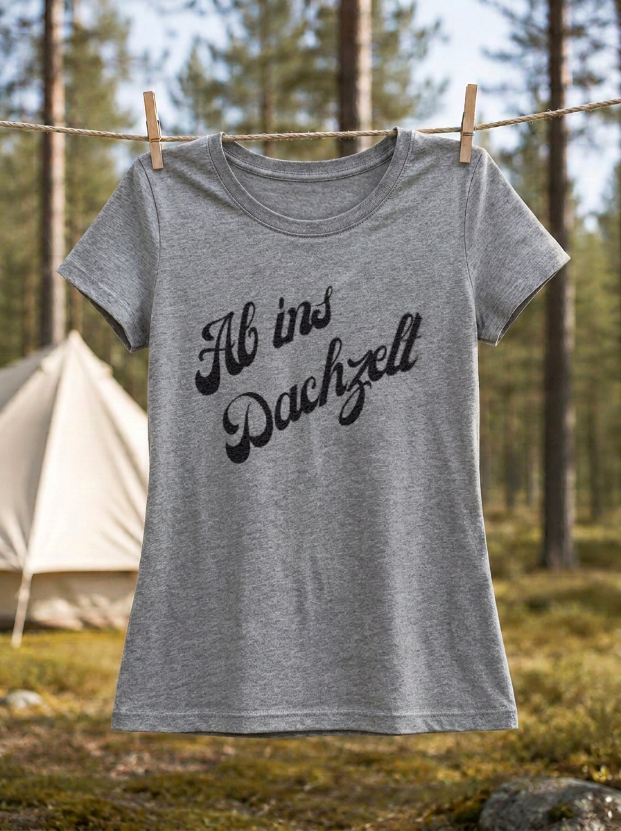 Ab ins Dachzelt – Damen Tailliertes T-Shirt Camping Vibes Heather Grey – Wäscheleine
