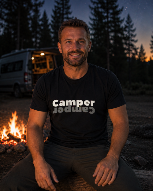 Camper – Unisex T-Shirt Camping Vibes Black – Vorderansicht
