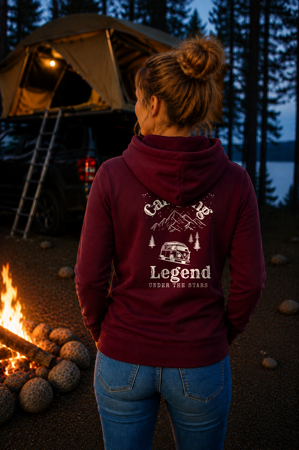 Under The Stars Van – Damen Premium Hoodie Burgundy – Modell Rückenansicht