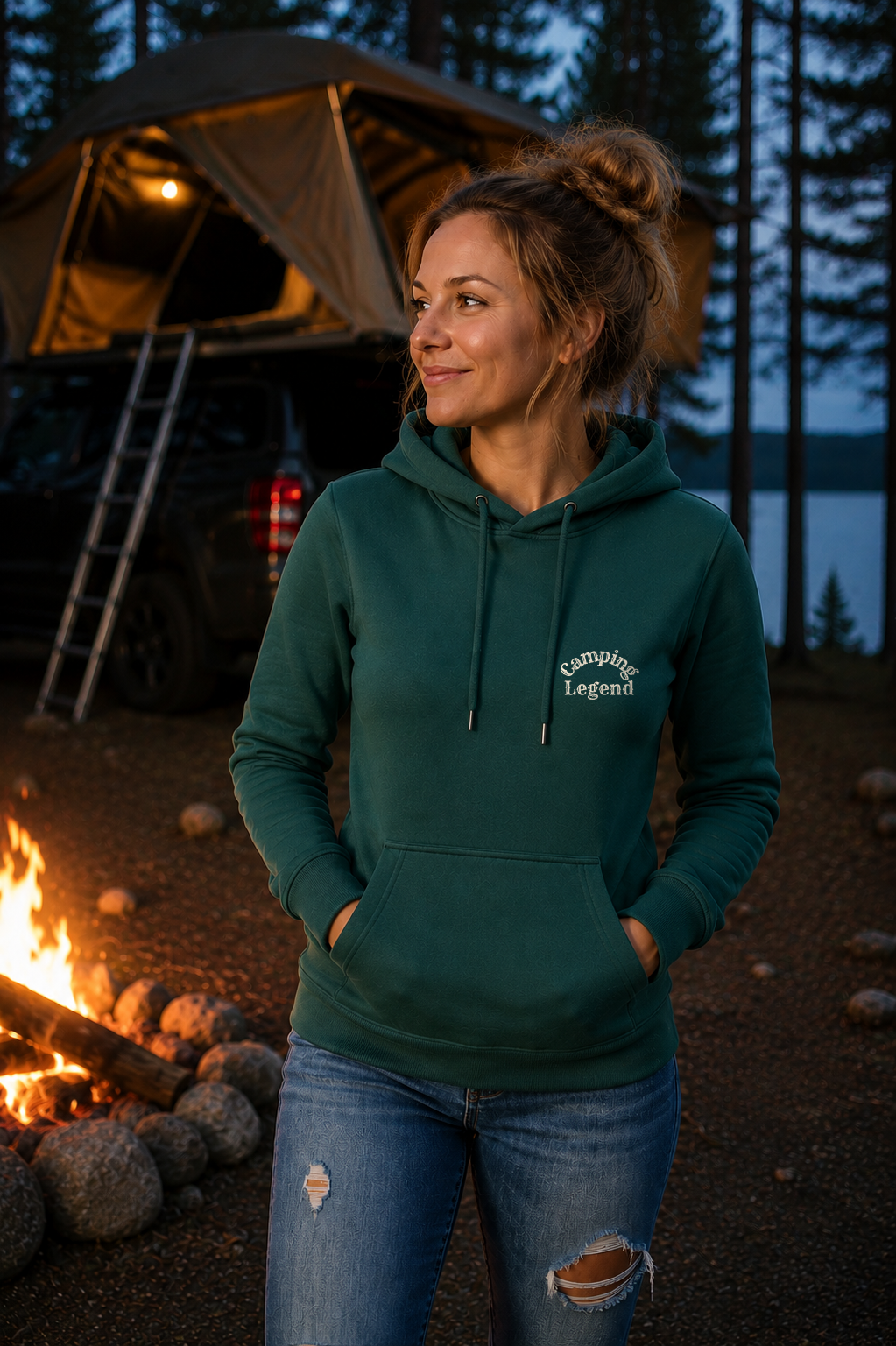 Under The Stars Van – Damen Premium Hoodie Glazed Green – Modell Vorderansicht