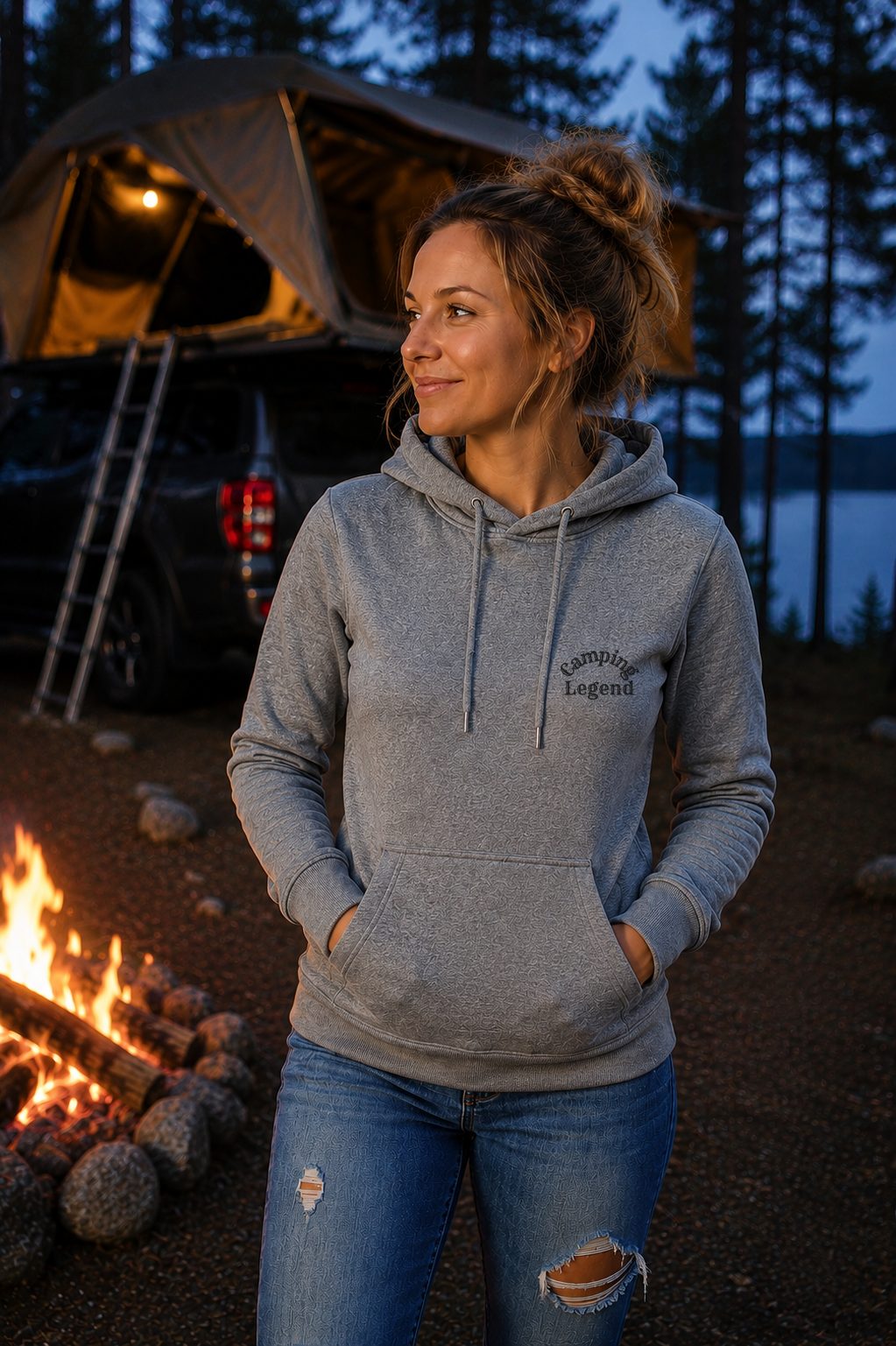 Under The Stars Van – Damen Premium Hoodie Heather Grey – Modell Vorderansicht