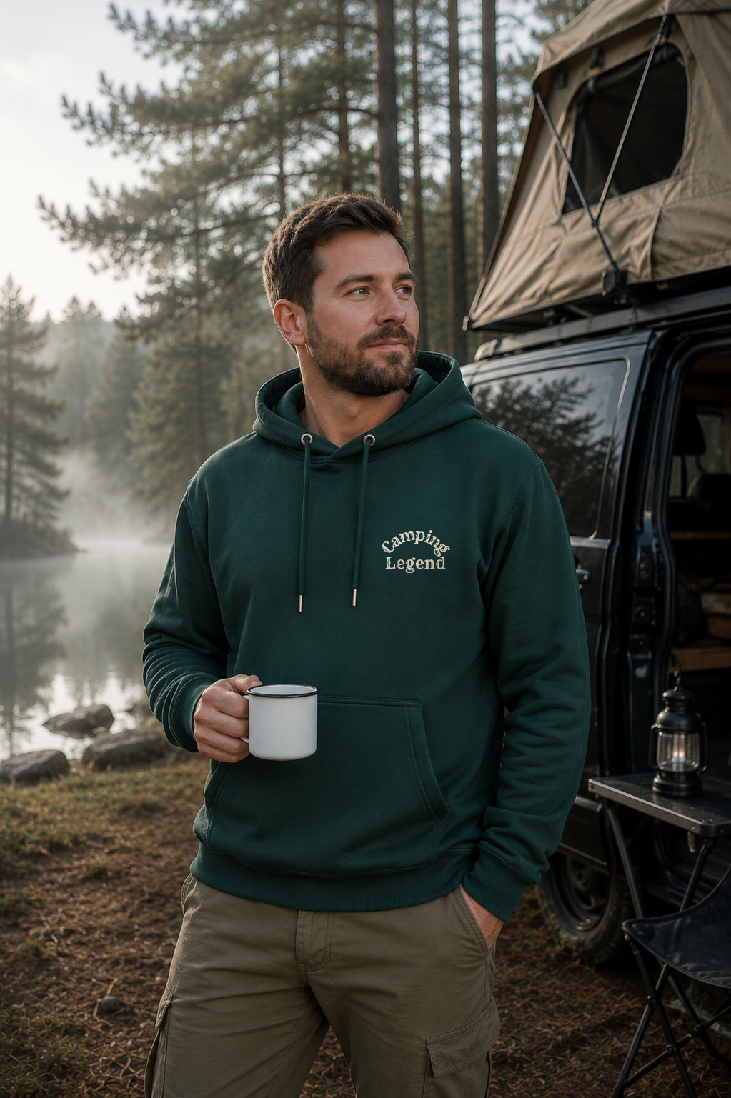 Under The Stars Van – Unisex Premium Hoodie Glazed Green – Modell Vorderansicht