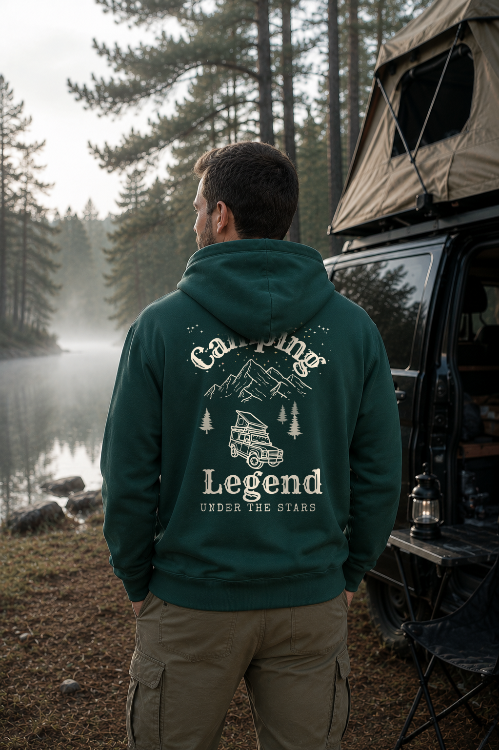 Under The Stars Offroader – Unisex Premium Hoodie Glazed Green – Modell Rückenansicht