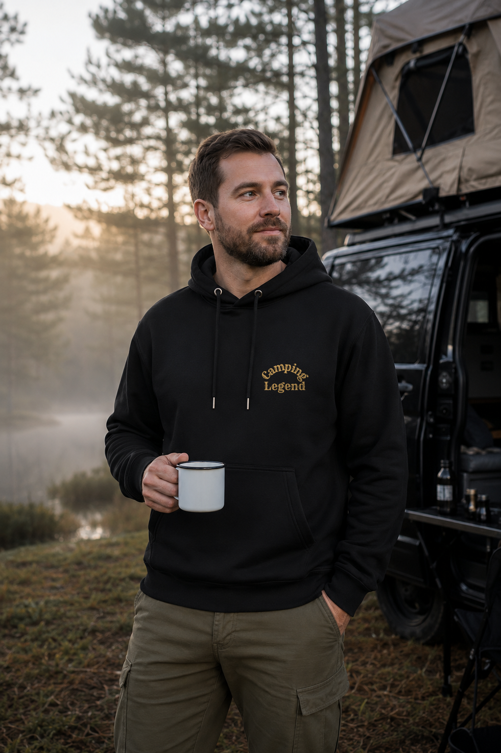 Under The Stars Van – Unisex Premium Hoodie Black – Modell Vorderansicht