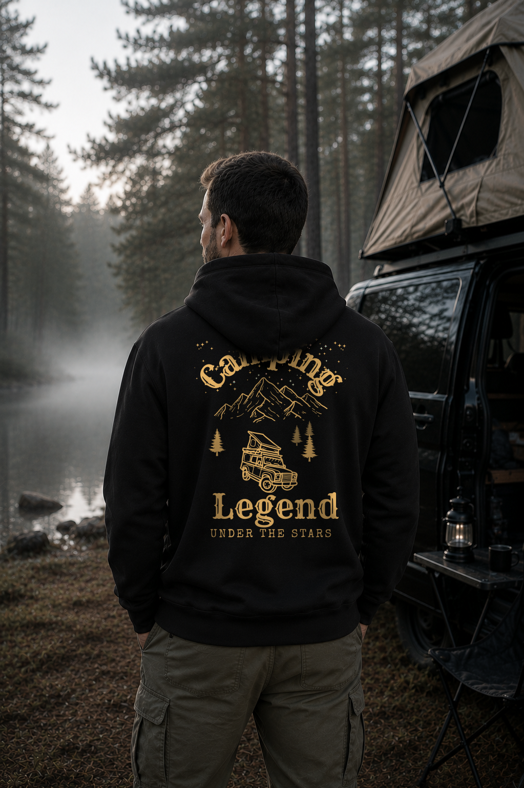 Under The Stars Offroader – Unisex Premium Hoodie Black – Modell Rückenansicht