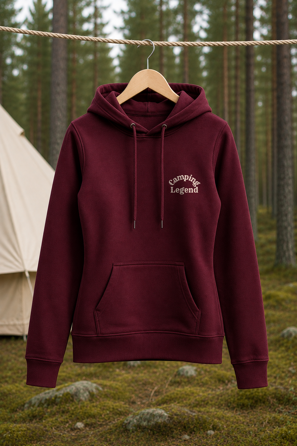 Under The Stars Offroader – Damen Premium Hoodie Burgundy – Vorderansicht Wäscheleine