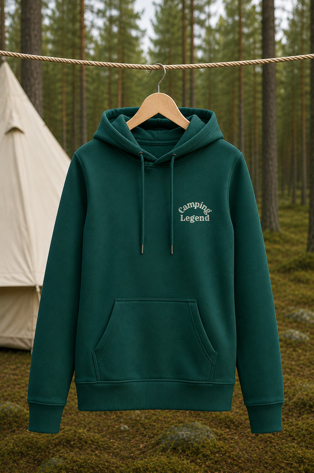 Road Proven Offroader – Damen Premium Hoodie Glazed Green – Vorderansicht Wäscheleine