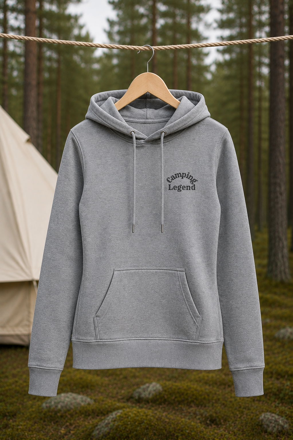 Road Proven Offroader – Damen Premium Hoodie Heather Grey – Vorderansicht Wäscheleine