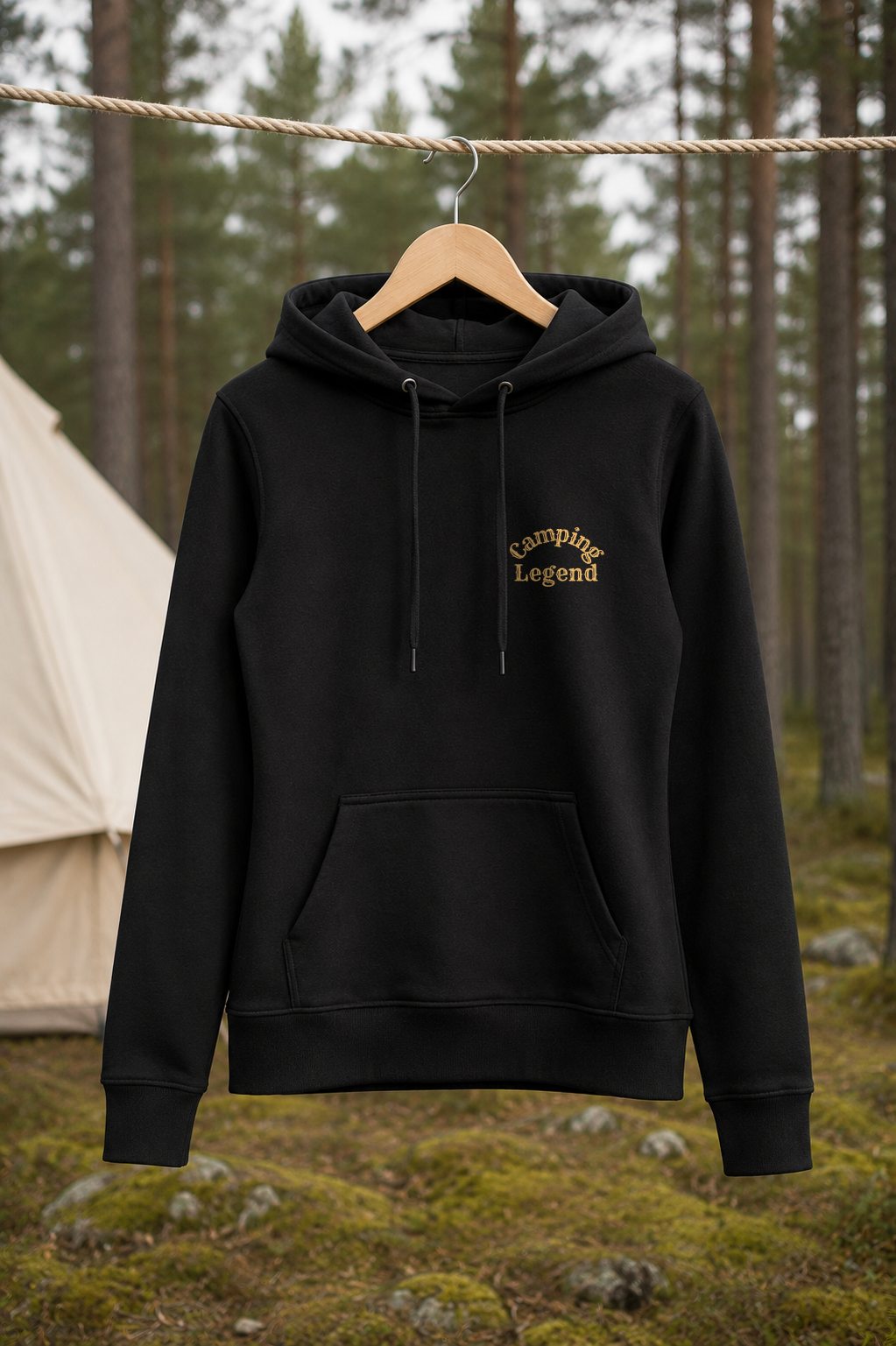 Under The Stars Offroader – Damen Premium Hoodie Black – Vorderansicht Wäscheleine