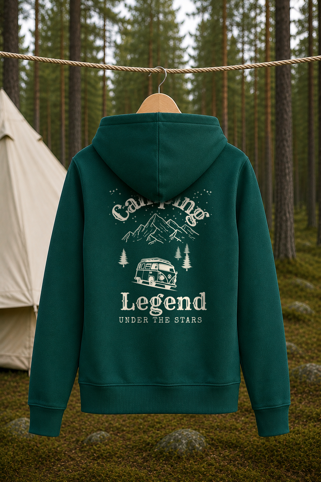 Under The Stars Van – Damen Premium Hoodie Glazed Green – Rückansicht Wäscheleine