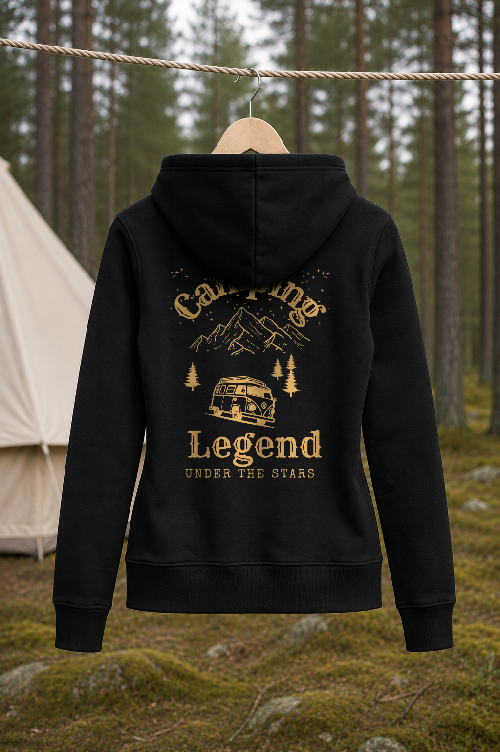 Under The Stars Van – Damen Premium Hoodie Black – Rückansicht Wäscheleine