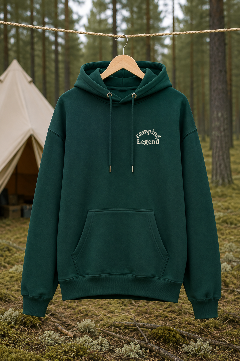 Under The Stars Van – Unisex Premium Hoodie Glazed Green – Vorderansicht Wäscheleine