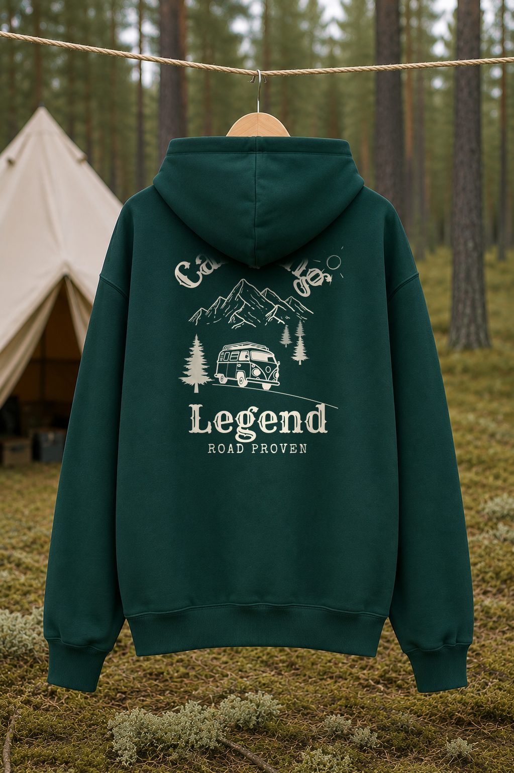 Road Proven Van – Unisex Premium Hoodie Glazed Green – Rückansicht Wäscheleine