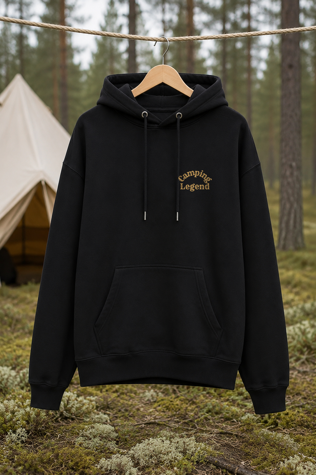 Road Proven Van – Unisex Premium Hoodie Black – Vorderansicht Wäscheleine