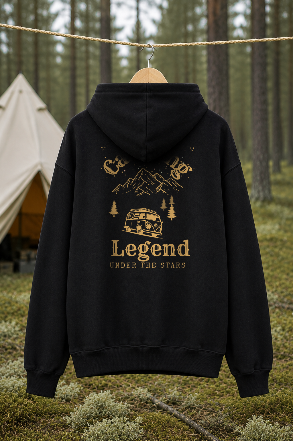 Under The Stars Van – Unisex Premium Hoodie Black – Rückansicht Wäscheleine